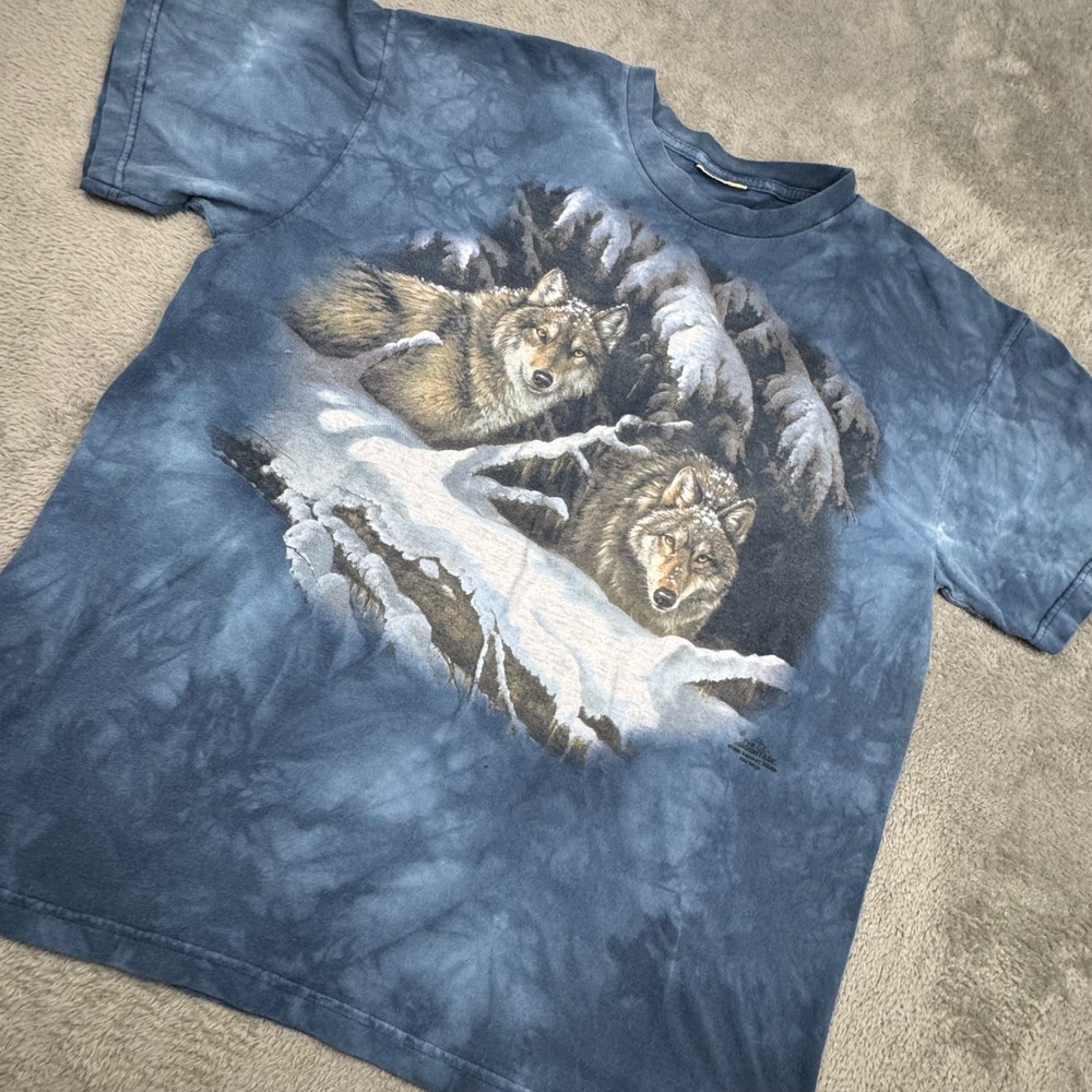 The Mountain Wolf Graphic T-Shirt Mens XL Blue Vintage 90s Tie Dye Snow Wolves